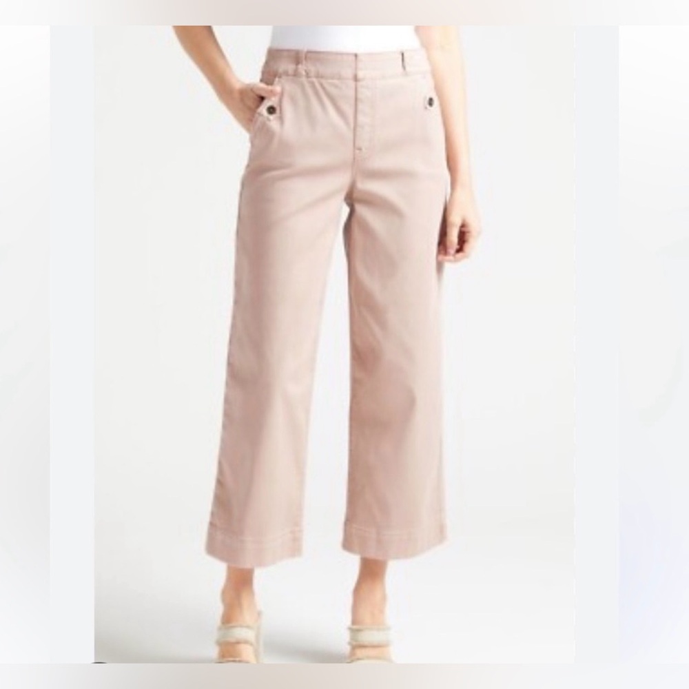 SPANX Stretch Twill Cropped Wide Leg Pants Blush Pink Size S High Rise